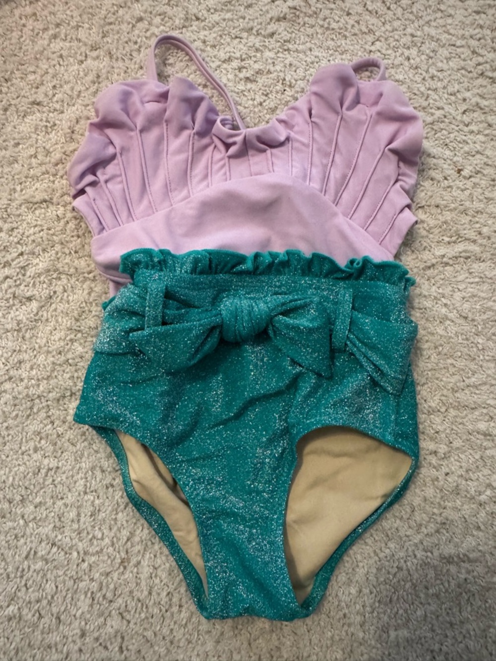 Kids Glitter Bow One-Piece Swimsuit in Lilac and Teal Mermaid